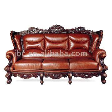  Genuine Leather Wooden Carved Sofa (#3600) (Echtes Leder Holz geschnitzt Sofa (# 3600))