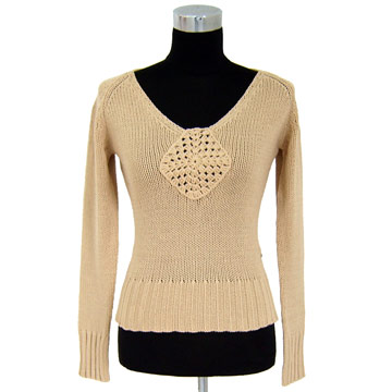  Ladies` 3GG V-Neck Pullover with Crochet Design (Женские 3gg V-Neck пуловер с вязания крючком дизайн)