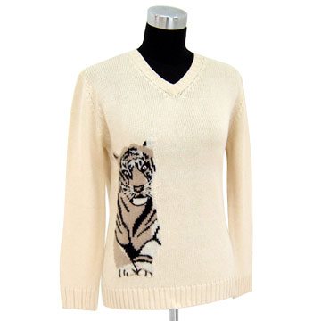  Ladies` V-Neck Pullover with Intarsia Design (Женские V-Neck пуловер с Интарсия дизайн)