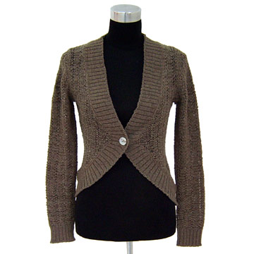  Ladies` 100% Polyester Tape Yarn Cardigan (100% женский Пряжа полиэфирная лента Кардиган)