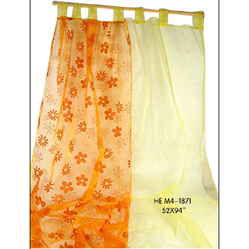  Organza Curtain with Flocked Flower Design