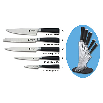  5pc Knife Set with Acrylic Block (5PC Ensemble de couteaux à l`acrylique Block)