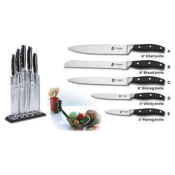  5pc Knife Set with Acrylic Block (5PC Ensemble de couteaux à l`acrylique Block)