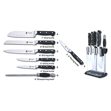  7pc Knife Set with Acrylic Block (7pc Ensemble de couteaux à l`acrylique Block)