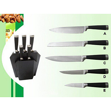  5pc Knife Set with Wooden Block (5PC Ensemble de couteaux en bois Block)