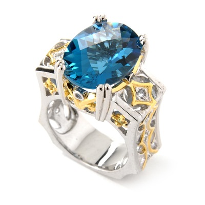 Sterling Silver/Palladium/Vermeil London Blue Topaz & Sapphire Ring (Sterling Silver / Palladium / Vermeil London Blue Topaz & Sapphire Ring)