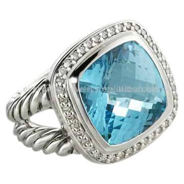 Sterling Silber Ring mit Swiss Blue Topas und Diamond (Sterling Silber Ring mit Swiss Blue Topas und Diamond)