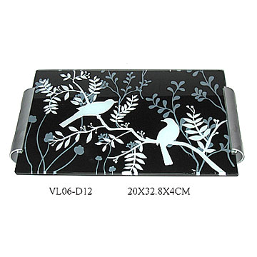  Glass Tray W/White and Black Design (Plateau de verre W / Blanc et Noir Dessin)