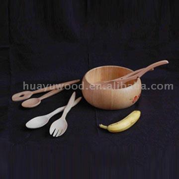  Wooden Salad Bowl and spoon set (Деревянный салатницу и ложкой набор)