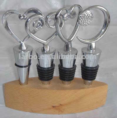  4pcs Wine Stopper Set in Wooden Stand ( 4pcs Wine Stopper Set in Wooden Stand)