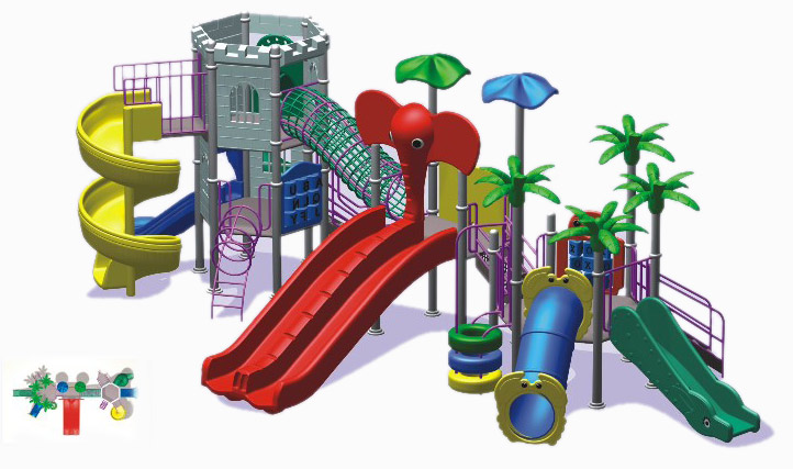  Playground, Play Center and Slide Combination (Детская площадка, игровом центре, салазки)