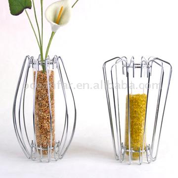  Glass Tube Vase with Stainless Wire Holder (Glass Tube Vase mit Stainless Wire Holder)