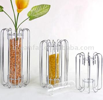 Glass Tube Vase with Stainless Wire Holder (Glass Tube Vase mit Stainless Wire Holder)