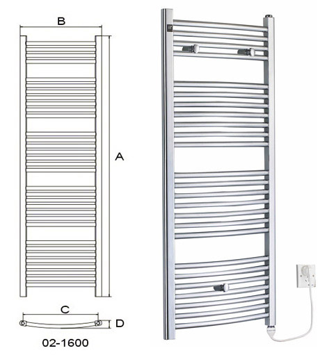  Electric Towel Warmer (HB-T02 Series) Chrome/Curved Tube (Полотенцесушители электрические теплые (HB-T02 серия) хром / Изогнутые трубки)