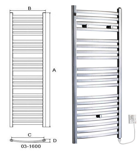  Electric Towel Warmer (HB-T03 Series) Chrome/Curved Tube (Sèche-serviettes électriques (HB-T03 Series) Chrome / Curved Tube)