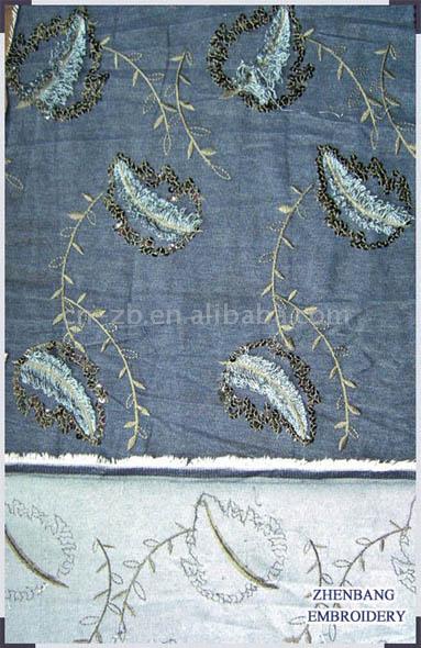  Feather Embroidery in Denim Fabric (Перу Вышивка джинсовой ткани)