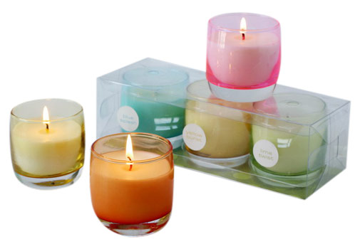  3pc Colored Glass Candle Set (3pc en verre coloré Bougie Set)