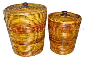  S/2 Conical Rattan Bucket with Lid