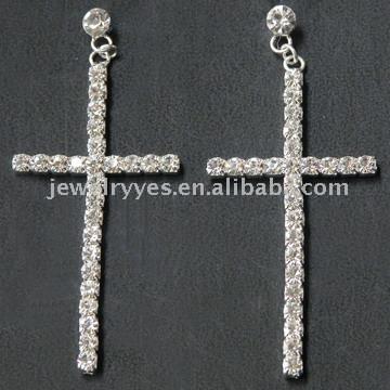  Rhinestone Fashion Cross Earring (#72605) ( Rhinestone Fashion Cross Earring (#72605))