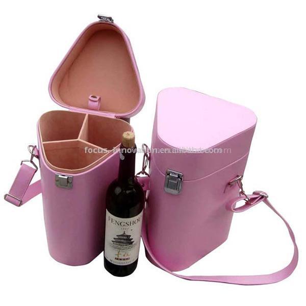  Pink Leather Wine Carrier (Rose en cuir Wine Carrier)