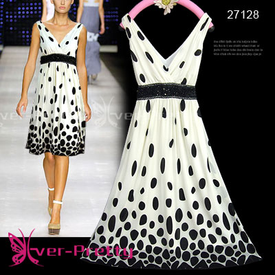 Nwt Sexy V-Ausschnitt Polka Dots Dress Hf-27128 (Nwt Sexy V-Ausschnitt Polka Dots Dress Hf-27128)