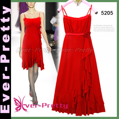 New Red Ruffle Cocktail Dress With Detachable Brooch At Bust Ft-05205 (Новые Ruffle Красное платье для коктейля со съемной Брошь На Бюст Ft-05205)