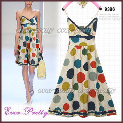 Lovely Beige Colourful Polka Dots Dress He-09396 (Lovely Beige Bunte Polka Dots Dress Er-09396)