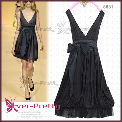 V-Ausschnitt Satin Ribbon Balloon Dress Gy-05681 (V-Ausschnitt Satin Ribbon Balloon Dress Gy-05681)