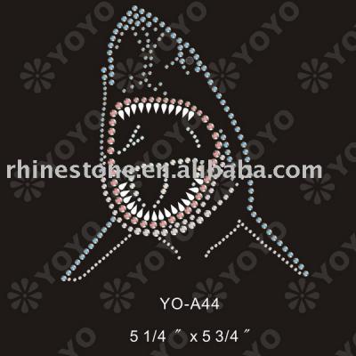 Iron on Shark rhinestone motif for T-Shirt and Garment (Железные на акул Rhinestone мотивом для футболки и одежда)