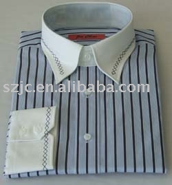 L/S Blue Striped shirt With White Trim (L / S Blue полосатой рубашке с белой отделкой)