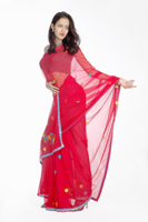 Stylish Red Georgette Saree Embedded With Resham Embroidery (Stylish Red Georgette Saree Embedded With Resham Embroidery)