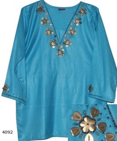 Kurtis / Tunika-Blau mit goldenen Blumen (Kurtis / Tunika-Blau mit goldenen Blumen)