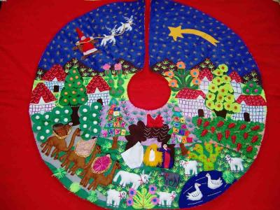 Huge Tree Skirt-Andean Christmas-Handmade Arpillera Patchwor (Огромное дерево Юбка-Анд-Рождественская ручной Arpillera Patchwor)