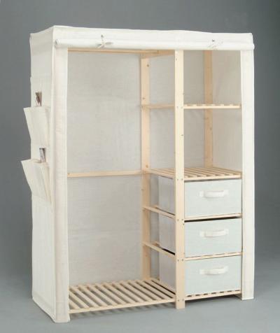 Solid pine wardrobe with canvas shell (Armoire en pin massif avec Shell toile)